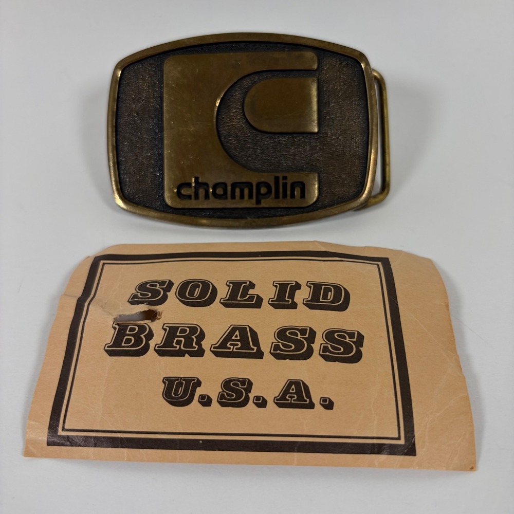 Vintage Champlin Petroleum Solid Brass Belt Buckle BTS Made in USA Oil Gas Logo